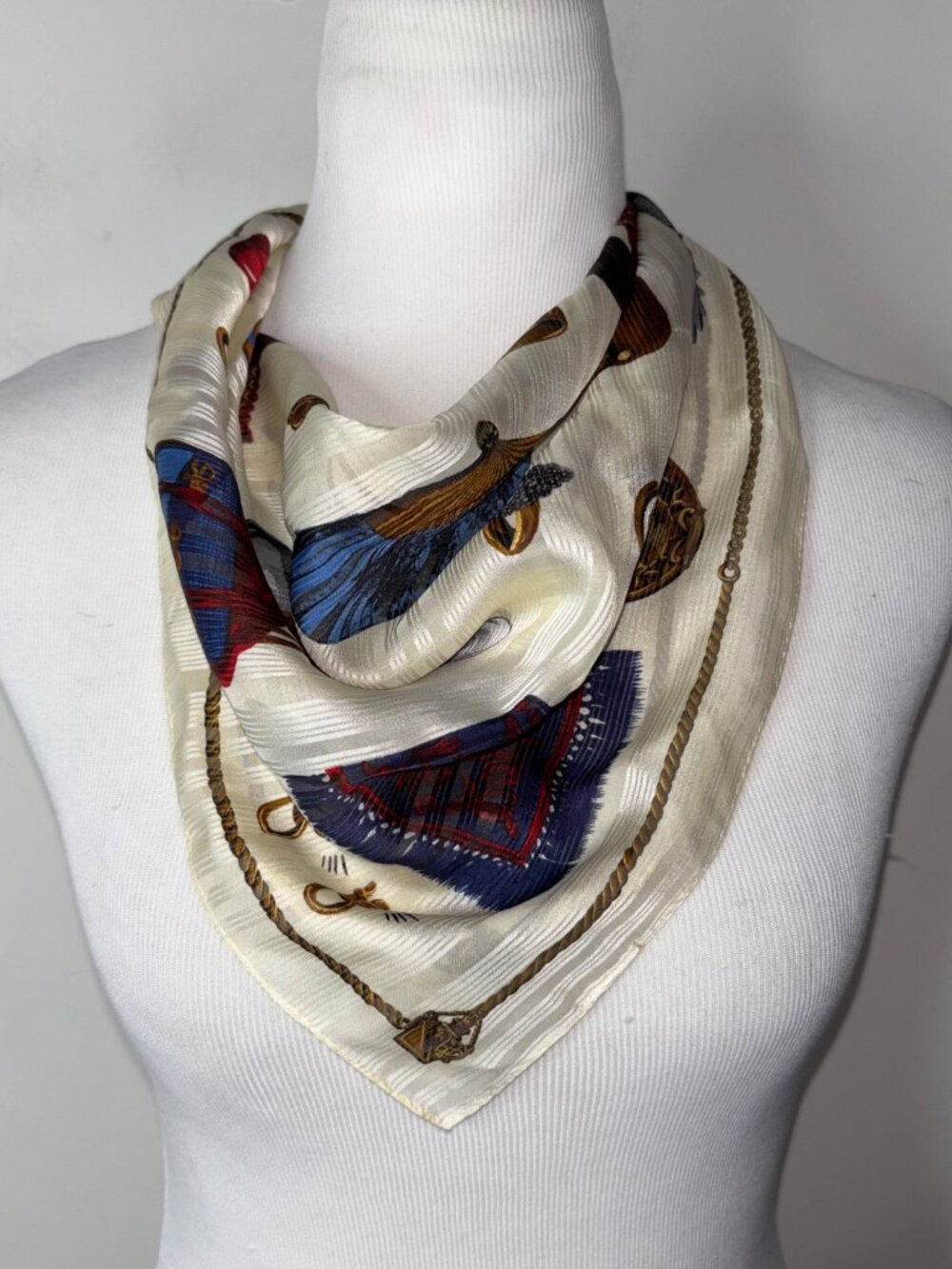 Jones New York Vintage Square Scarf Silk Preppy Collage 21" x 21"   Scarf featur